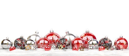 Red and silver christmas baubles isolated 3D rendering