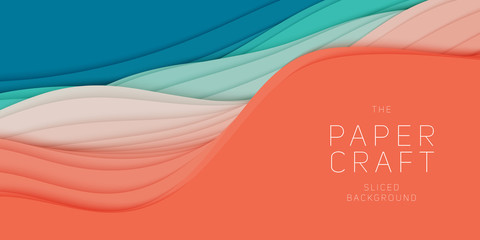 Vector 3D abstract background with paper cut shape. Colorful carving art. Paper craft Antelope canyon landscape with gradient colors. Minimalistic design for business presentations, flyers.