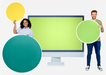 People in front of a computer monitor icon