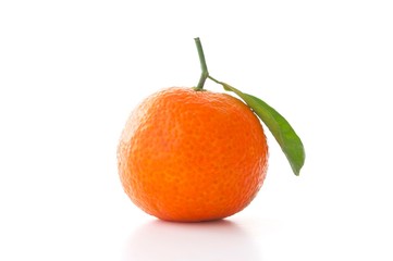 tangerine with green leaf isolated on white background