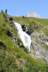 Fototapeta na wymiar Mountain view with waterfall at Furenalp over Engelberg on Switzerland