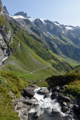 Fototapeta na wymiar Mountain view with river at Furenalp over Engelberg on Switzerland