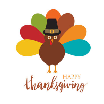 Happy Thanksgiving with turkey, vector card
