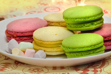 macaroni cookies closeup on white plate
