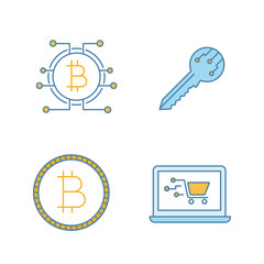 Bitcoin cryptocurrency color icons set