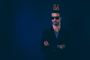 Portrait of nice cool rich self-confident handsome attractive gu