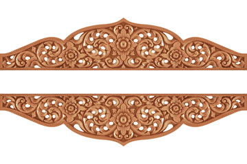 Pattern of flower carved on wood for decoration isolated on white background