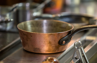 Vintage saucepan on a commercial kitchen stove