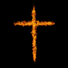 fire flame cross symbol on black background