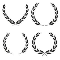 Fototapeta na wymiar Laurel wreaths icons of different shapes collection isolated on white background. Set of icons.