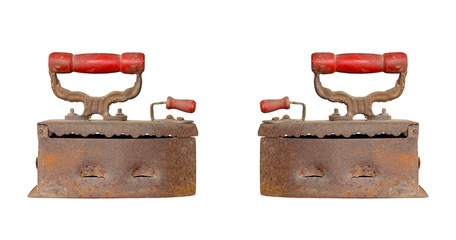 Old irons isolated on white background.