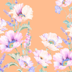 Elegant watercolor pink rose and peony flower