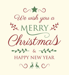 Concept of Christmas greeting card with decorative text. Vector.