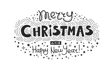 Merry Christmas and Happy New Year. Christmas lettering. Template for your design, flyer, card, banner, posters and t-shirts. Vector illustration