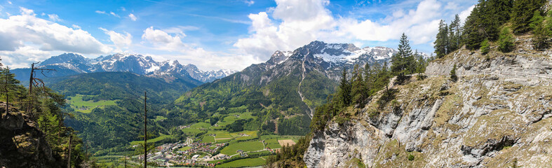 Fototapeta na wymiar View of the Salzach Valley and the city of Tennek near the Eisriesenwelt in the Austrian Alps