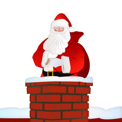 Insulated Santa Claus with a bag in the chimney. Illustration of Santa Claus with a bag on white background on white background