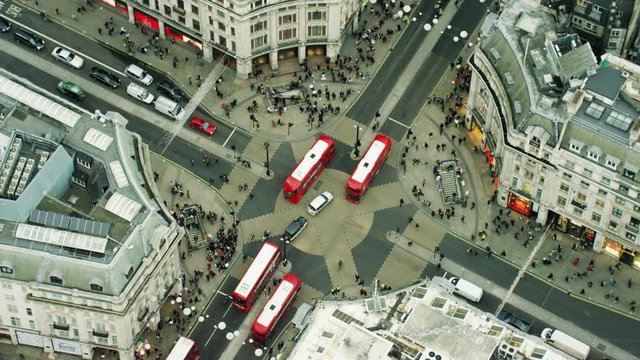 Aerial view of buildings around Oxford Circus London UK