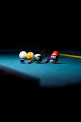 billiard table with cue and balls. billiard background