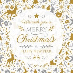 Decorative Christmas banner with decorations in retro style. Vector.
