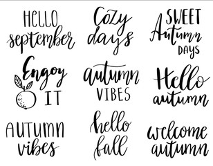 Vector hand lettering autumn phrases set