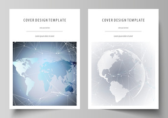 The vector illustration of the editable layout of A4 format covers design templates for brochure, magazine, flyer, booklet, report. Technology concept. Molecule structure, connecting background.