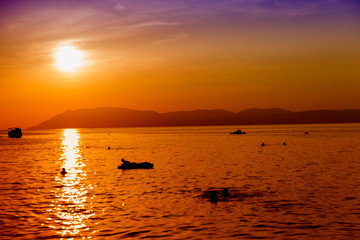 beautiful sunset on the Black Sea in summerin the village of Kabardinka