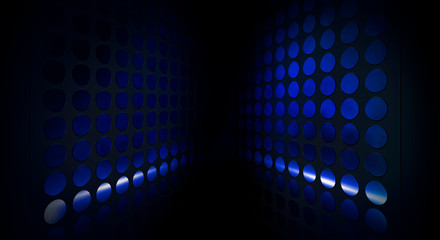 Abstract blue background with neon light, circles, glow