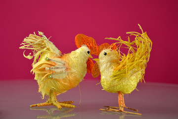 Easter tap and hen  on red background