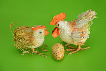 Easter tap and hen  on green background
