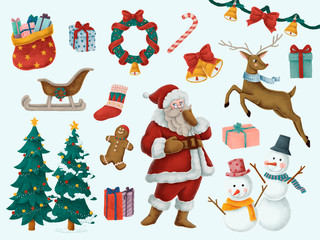 Set of hand drawn Christmas illustrations