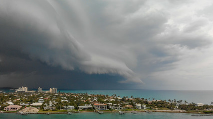 Aerial view of coutryside and coastline from Dubois Park on a stormy day  in Jupiter, Florida
