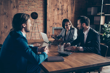 Three classy stylish elegant chic business sharks cheerful compa © deagreez