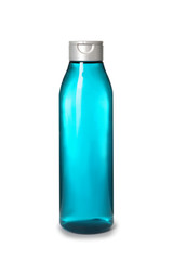 Plastic bottle of baby cosmetic on white background