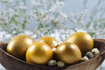 Golden Easter Eggs On Table