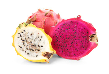 Tasty dragon fruits on white background