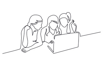 Girls chatting continuous one line vector drawing
