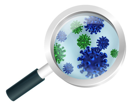 Bacteria or virus under a magnifying glass concept illustration