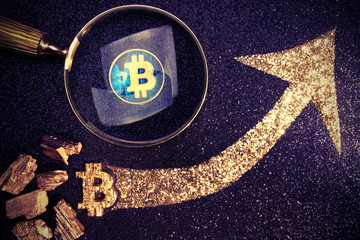 Golden bitcoin digital currency, futuristic digital money, technology worldwide network concept.Crypto currency Gold BTC.Safe virtual money