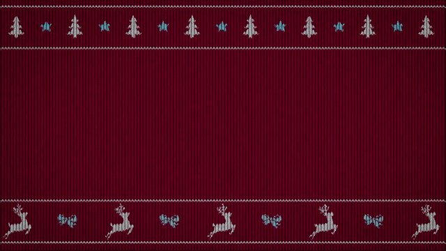 merry christmas video greeting card, simple funny animation on sweater pattern with moving reindeers, 4K seamless animation