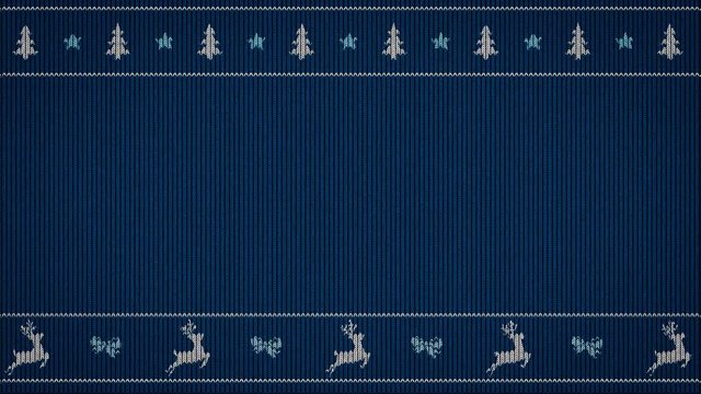 merry christmas video greeting card, simple funny animation on sweater pattern with moving reindeers, 4K seamless animation