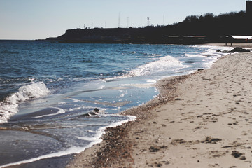  the beatiful sandy beachside full of graffity near the black sea, odessa