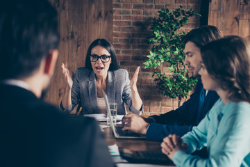 Portrait of stylish elegant classy angry lady businesslady direc