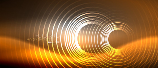 Neon circles abstract background, shiny lines