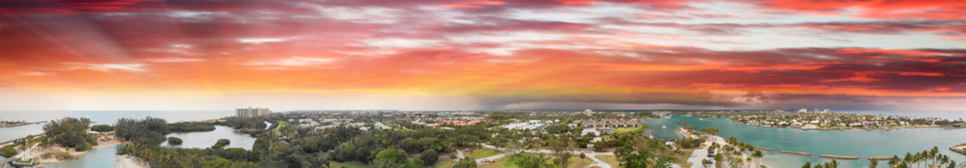 Fototapeta na wymiar Aerial view of Jupiter coastline at sunset, Florida