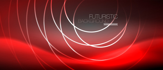 Neon circles abstract background, shiny lines