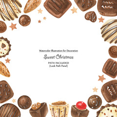 Romantic square frame with chocolate candies, clipping path included
