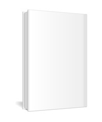 Mockup of a closed, vertically - standing book with pages on a white background. Perspective view. Vector illustration.
