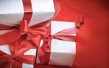 closeup. colorful gift boxes.isolated on red background