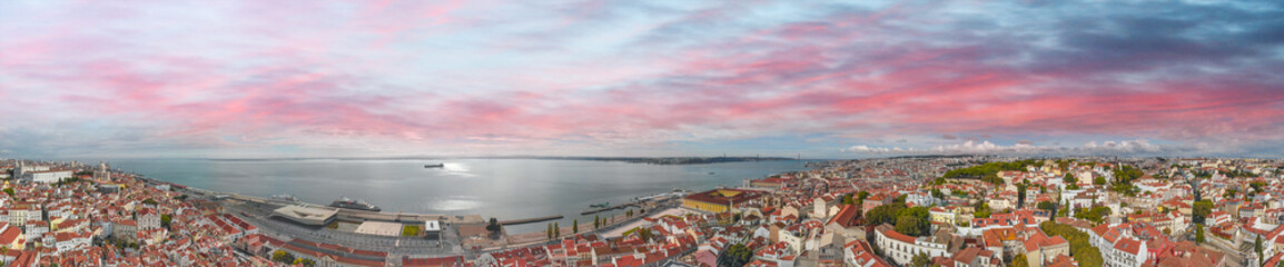 Fototapeta na wymiar Panoramic aerial view of Lisbon cityscape and port, Portugal