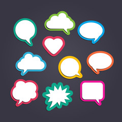 Colored text bubbles set balloons speech design vector template background.